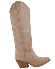 LANGE STIEFEL WILDLEDER COWBOYSTIEFEL BEIGE DAMEN HERBSTSCHUHE