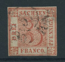 Sachsen Dreier Mi. Nr. 1 a gestempelt neues Fotoattest Vaatz BPP 8.500 Euro