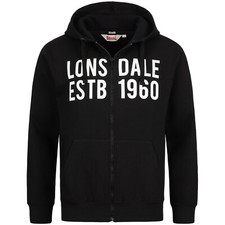  Lonsdale London Herren Kapuzensweatjacke SOLFACH, Schwarz Hoodie Kapuzenpulover