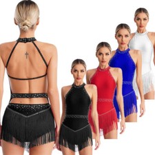 DE ranrann Damen Pailletten Quaste Minikleid Ärmellos Glänzend Fransen Tanzkleid