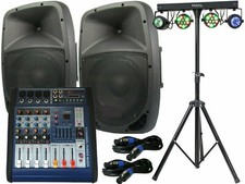 Das PA-SET 9+LED  Powermixer PA Anlage DJ 2 Wege 38 cm Musikanlage Boxen USB 15"