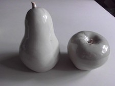 Herbst-Deko - Haustür-Deko: Apfel und Birne - 8 + 14,5 cm hoch, Ton. glasiert