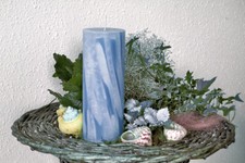 Stumpen Kerzen Wellen hellblau