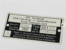 Typenschild für Simson S51