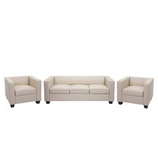 B-Ware 3-1-1 Sofagarnitur Couchgarnitur Loungesofa Lille, Leder creme
