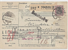 Deutsches Reich 91 II MiF auf Paketkarte von Schmalkalden
