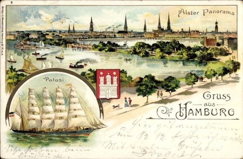Litho hamburg altstadt - altstadt,, alster