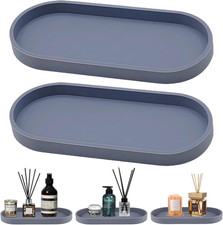 Badezimmer Tablett Dekotablett Oval 25x11cm Silikon Grau Deko Ablageschale für S