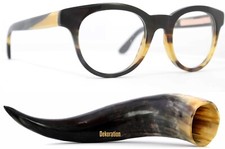 Brille Buffalo Horn Panto Rund Schwarz Beige Handmade OH1331 H003 48-21 140