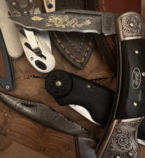 HERBERTZ Jagdmesser  DAMASTKLINGE mit Ätzung  DRACHE GOLD/ROT + geflammte Klinge