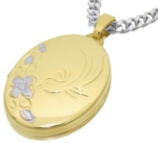 kleines Medaillon oval Gelb Gold 333 Kolibri Vogel 2 Bilder auch Gravur Kette