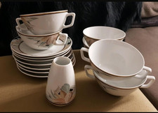 Eschenbach Porzellan  Summit Viola 6 Suppentassen + 7 Unterteile und 1 Vase