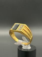 SIEGELRING Gold Damen Schwarzer Stein Zirkonia Vergoldet Gr. 57, 58, 60 Vintage