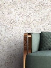 Tapete Vliestapete Beige Blumen Rosen Blätter Vintage Blumentapete