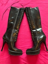 BALLY High Heel Stiefel – Schwarz, Echtleder, Schnürung & Doppelreißverschluss 