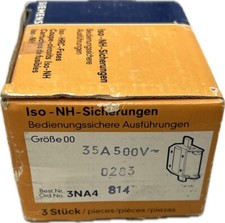 3x Siemens ISO-NH Sicherungen 3NA4 814 Sicherungseinsatz 35A 500V