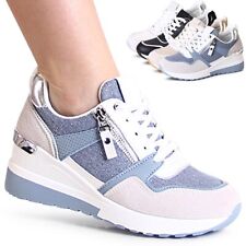Damenschuhe Keilabsatz Sneaker Keil Halbschuhe Plateau Turnschuhe Mesh Lace Up