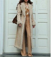 Damen Winter langer Wildledermantel vorne offen Mantel Revers Jacke verlängerte