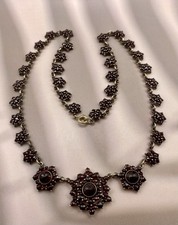 Vintage Granatschmuck Collier 900 Silber Granat Steine Blume Stern Kette Schmuck