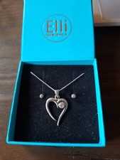 Damen Schmuckset 925er Silber & Zirkon - Kette mit Herz-Anhänger, Ohrstecker