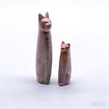 2er Set Speckstein Katzen-Figuren Skulptur „sitzende Katze“, handgefertigt Rosa