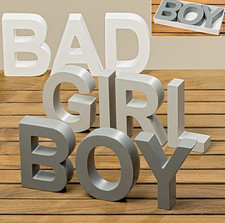 XL Holz Buchstaben Schriftzug BAD GIRL BOY 12 cm hoch MDF grau / weiß lackiert !