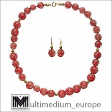 Murano Glas Halskette Ohrringe Collier Rot Aventurin glass necklace