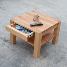 Beistelltisch Couchtisch  Kernbuche Massivholz Wohnzimmertisch mit Schubladen  C