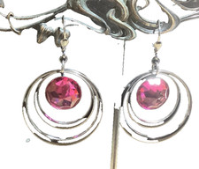 Crystal/Strass-Ohrhänger Paar " ART DEKO  RINGE - PINK "