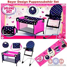 Reisebett, Hochstuhl, Umhängetasche & Lätzchen bis 46 cm Puppen Zubehörset !
