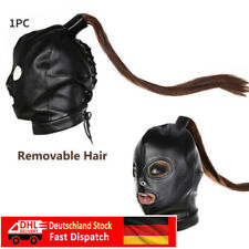 Offener Mund Kapuze Maske mit Pferdeschwanz Perücken Bondage Fetisch Kopfhaube