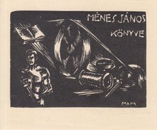 Exlibris Bookplate Holzschnitt Janos Mata 1907-1944 Werkzeug Räder Männerakt Akt