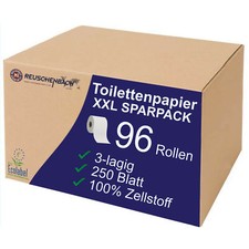 Toilettenpapier 3 lagig, 96 Rollen, WC-Papier, Klopapier Zellstoff, 250 Blatt