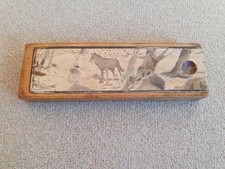 Alter Griffelkasten mit Schiebedeckel aus Holz um 1920, Motiv Rotkäppchen