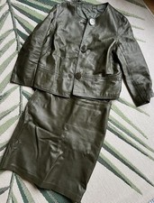 Echt Leder Damen Trachtenkostüm 2-teilig Jacke und Rock Gr. 42 Oliv Khaki gut