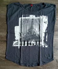 QS by S. Oliver ♥️ Damen T-Shirt Gr. M dunkelgrau Eiffelturm