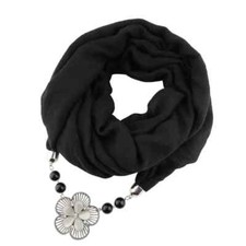 Schmuck Schal Schmuckschal schwarz m Blume Loopschal Loop Halskette Anhänger