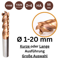 VHM Schaftfräser Ø1 -20 mm kurz/lang HPC VA Fräser 4 Zähne TiSiN 55HRC CNC