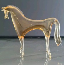 Murano - Pferd • schwarzes Farbband bernsteinfarben Vintage 70er Figur 9cm Glas