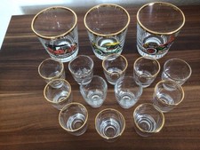 12 Vintage Schnapsgläser und 3 Oldtimer Whiskygläser 50er 60er Jahre