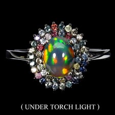 925 Sterling Silber Ring Oval Schwarzer Opal 8x6mm Saphir Edelschmuck Größe 7.5