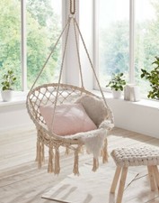 Hängesessel Hängesitz Hängestuhl Schaukelsitz BOHO Bohemien Makramee creme-weiß