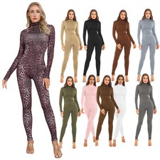 DE Damen Einteiler Jumpsuit Lange Overall Sportbody Ganzkörper Gymnastikanzug