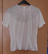 VINTAGE NYLON  WEISSE LEICHTE RETRO BLUSE  SPITZE   FESTLICH Gr: 34/36 TAILLIERT