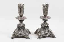 Q40U19- Paar Biedermeier Kerzenleuchter Metall versilbert 19.Jh 