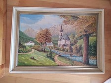 Gemälde Ramsau  68x48cm Vintage Rahmen Öl auf Leinen 1970