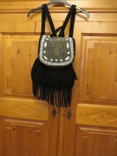 Tasche Damen Rucksack echt Leder Wildleder Perlen Stickerei Hippie Aph Orism