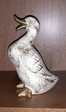 Dekofigur Ente, ca. 24 cm hoch -  Creme Beige Gold-Farben