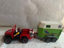 Playmobil Roter Jeep mit grünem Pferde-Anhänger, sehr schöner Zustand