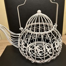 Deko Teekanne Metall weiß –